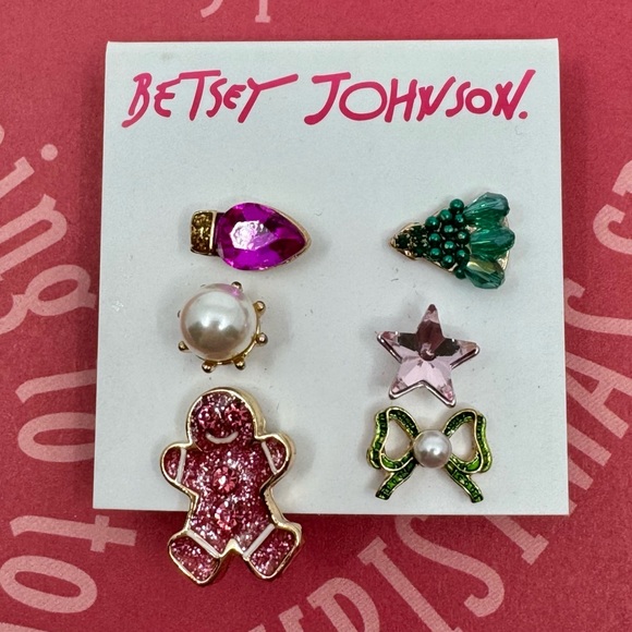 Betsey Johnson ‘Feliz Navidad’ Gingerbread Man Necklace; Stud Earrings Set NWT - Picture 8 of 16